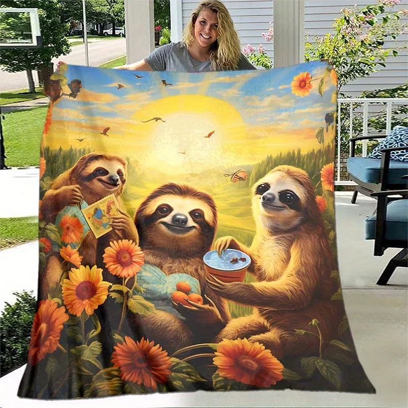 Sloth Family Sunflower Blanket product photo 1