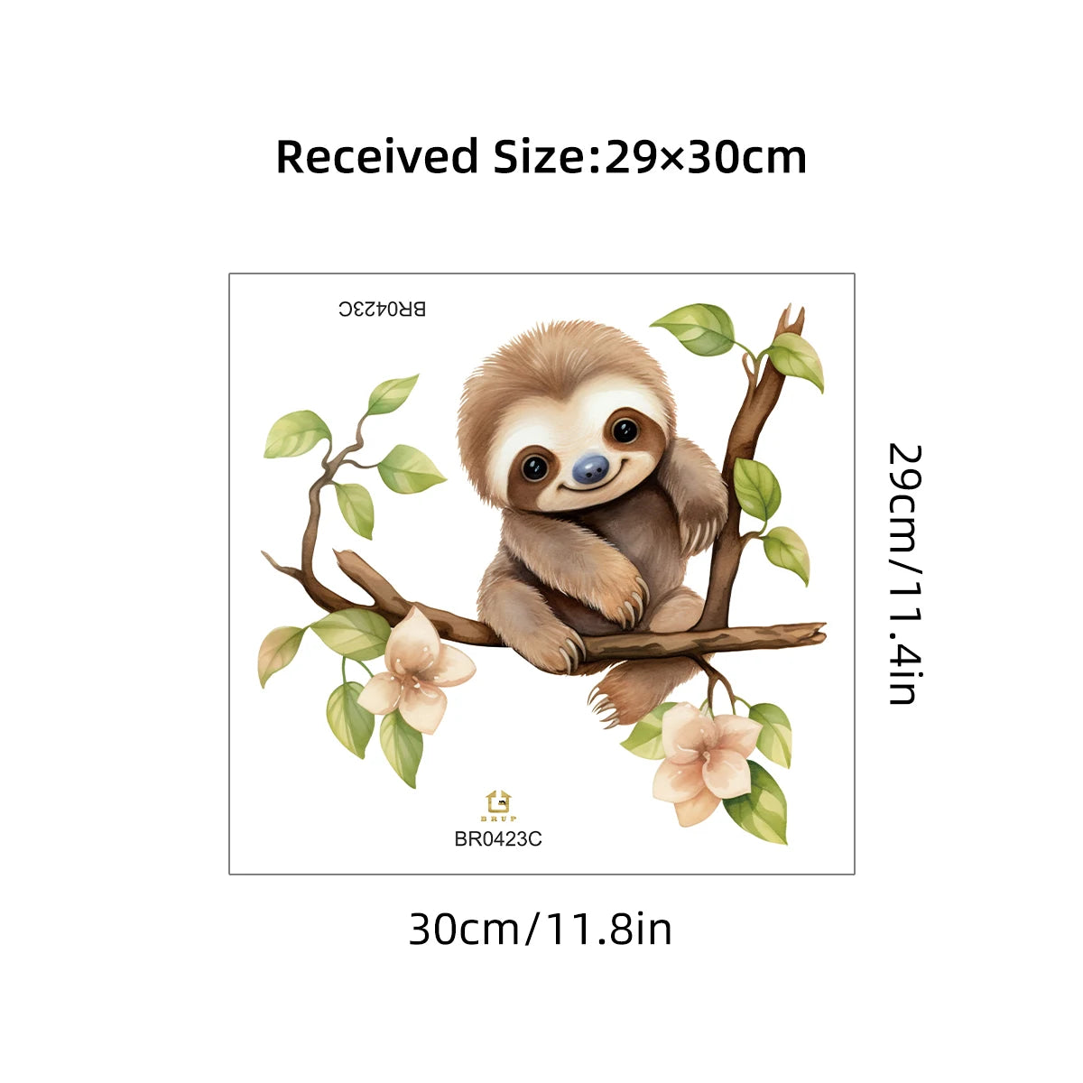 Cartoon Sloth on Branch Cute Animal Wall Stickers