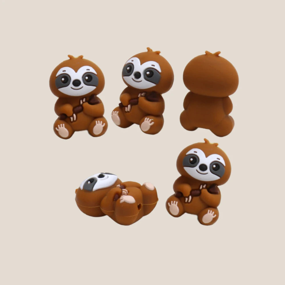 5 Piece Cute Sloth 3D Silicone Beads Keychain