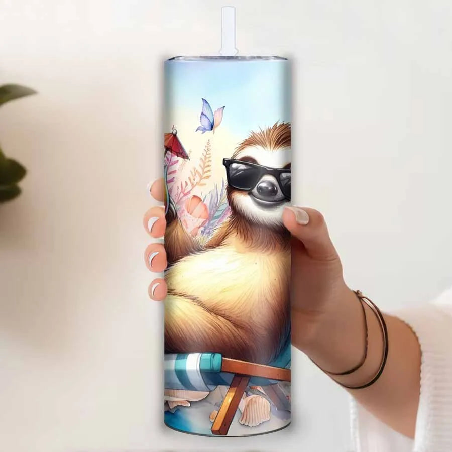 Sloth Seaside Tumbler Straw and Lid Stainless Steel Mug