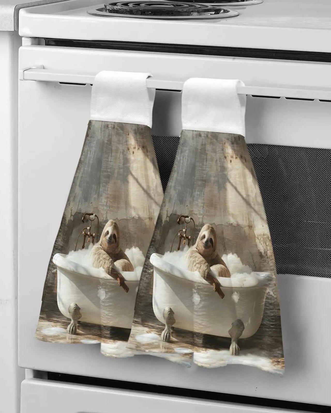 Vintage Oil Painting Sloth Hand Towel