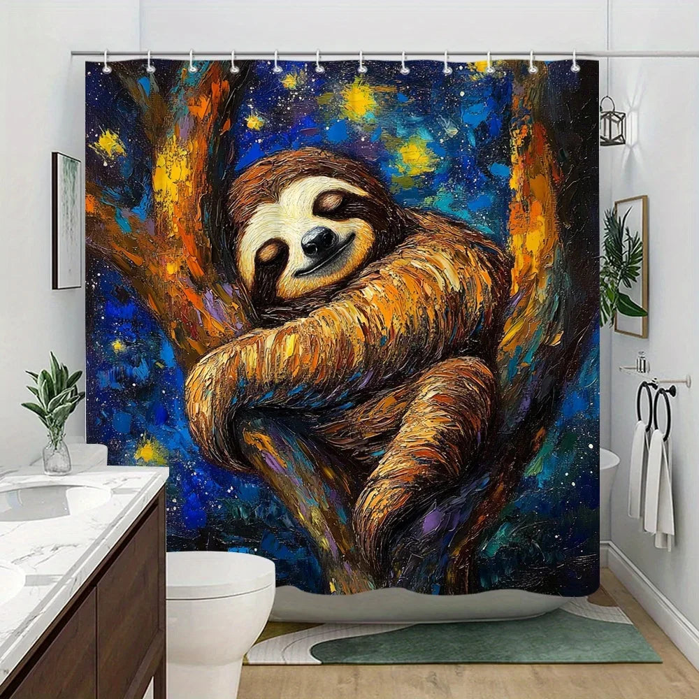 Starry Night Sloth Shower Curtain