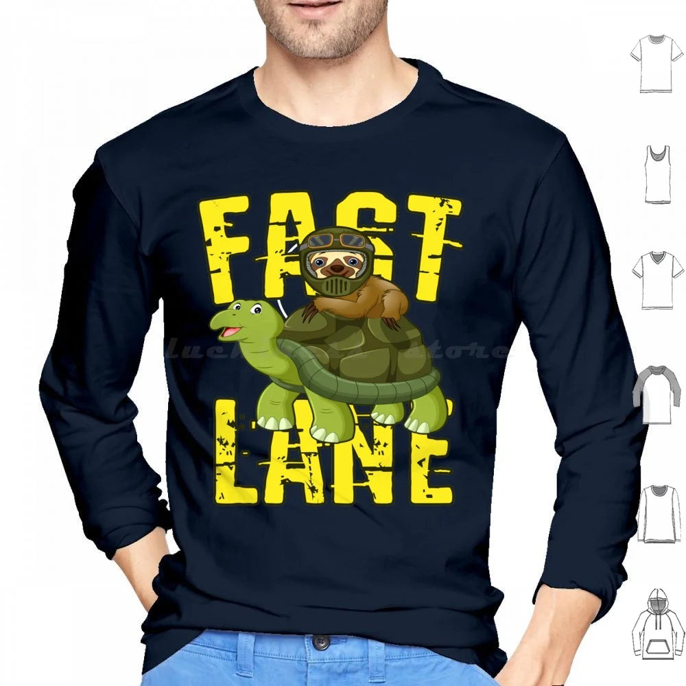 Fast Lane Sloth On Turtle Long Sleeve T-Shirt