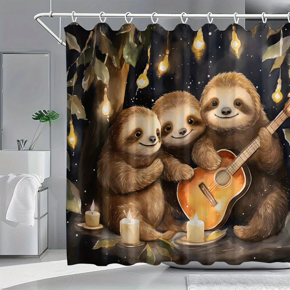 Sloth Family Playing Guitar Shower Curtain