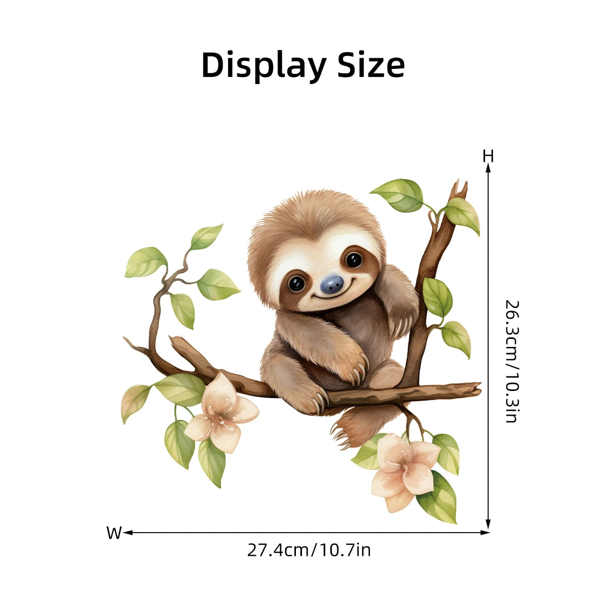 Cartoon Sloth on Branch Cute Animal Wall Stickers