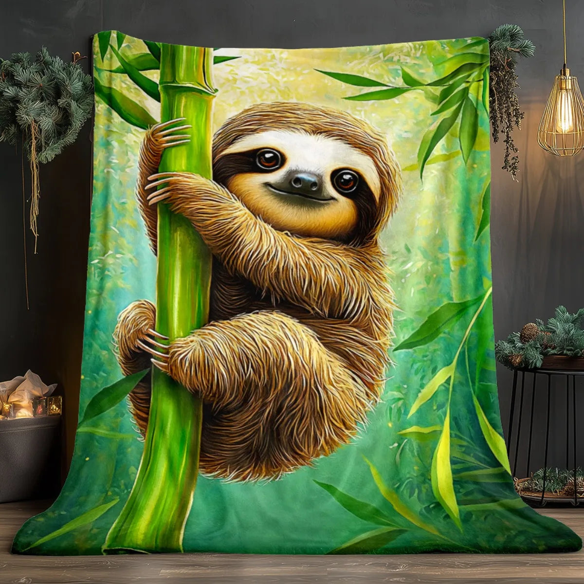 Cute Sloth On Bamboo Blanket