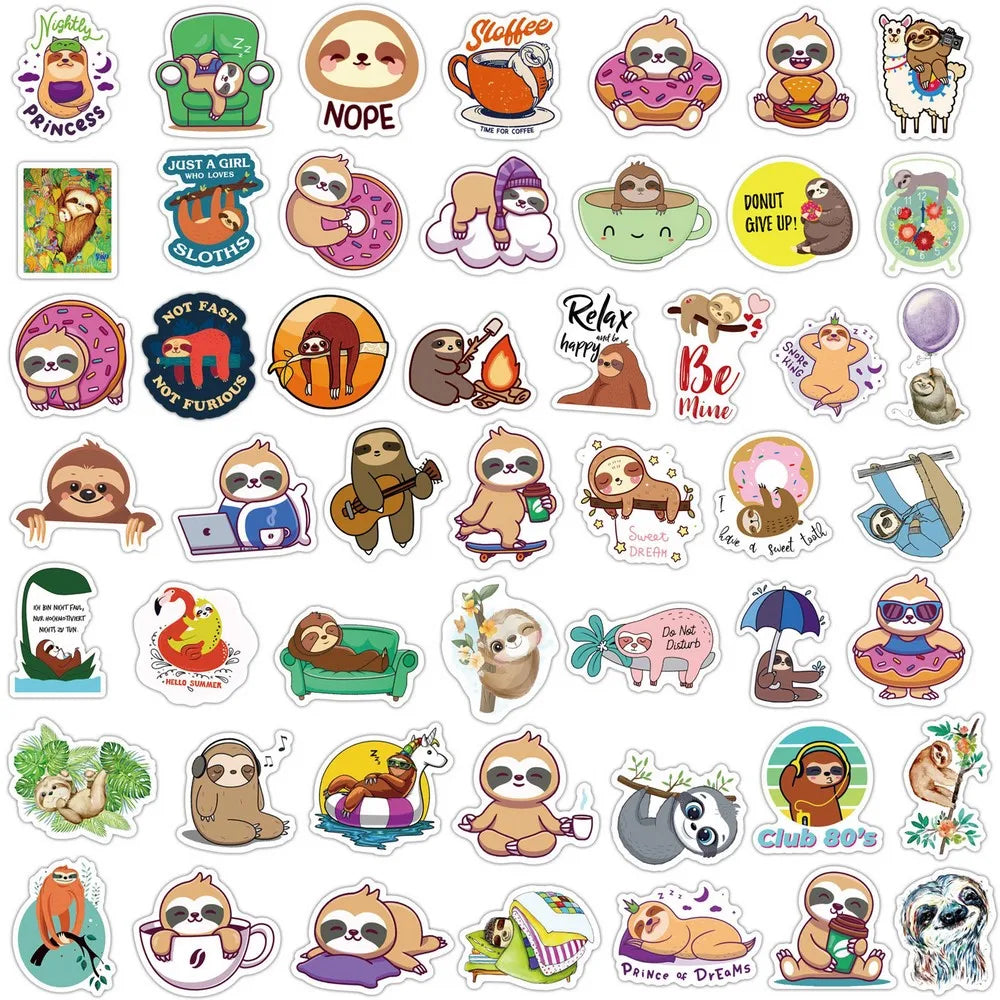 50 or 100 piece Cute Sloth Sticker packs