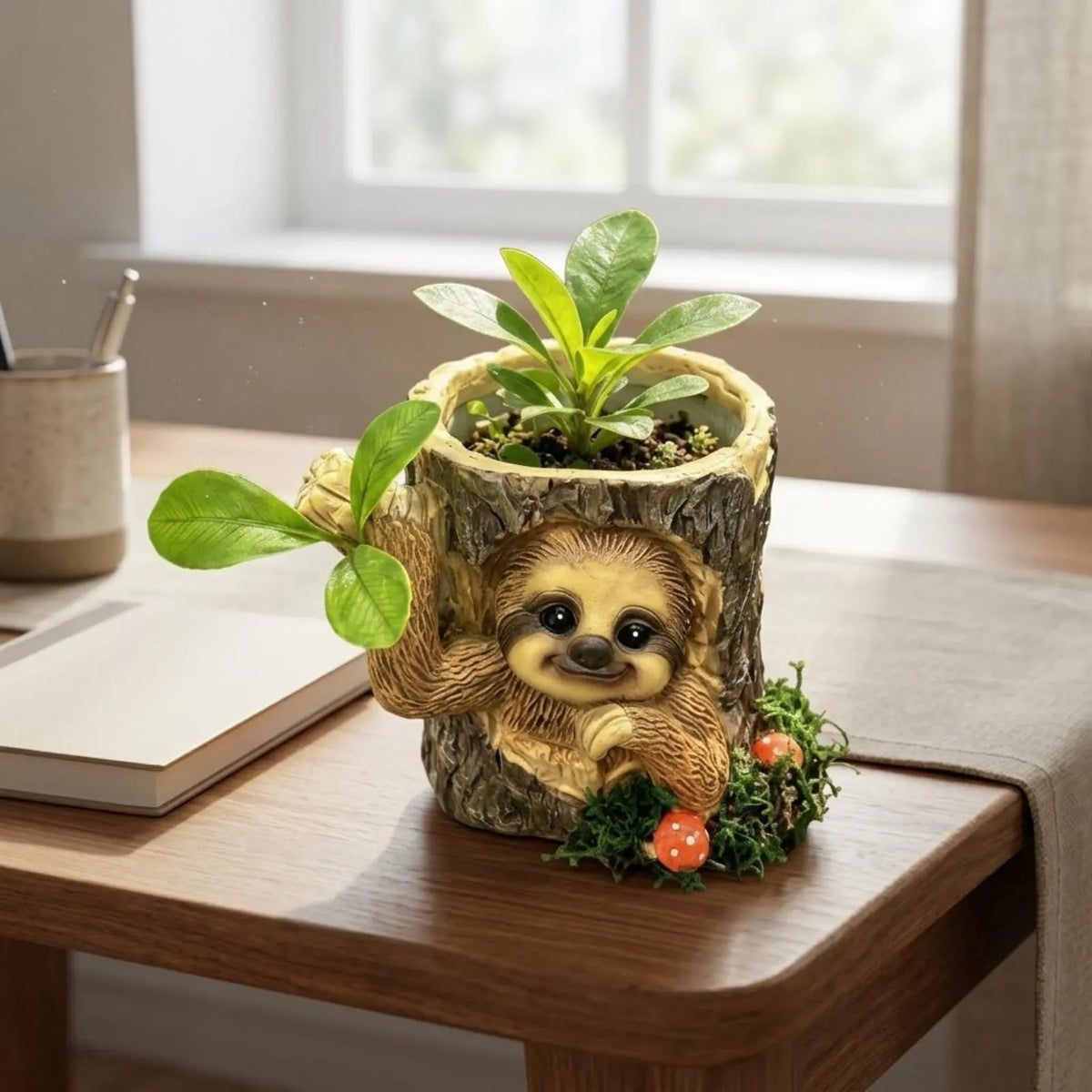 Tree Stump Sloth Planter