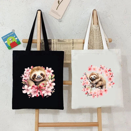 Sloth Sakura Tote Bags