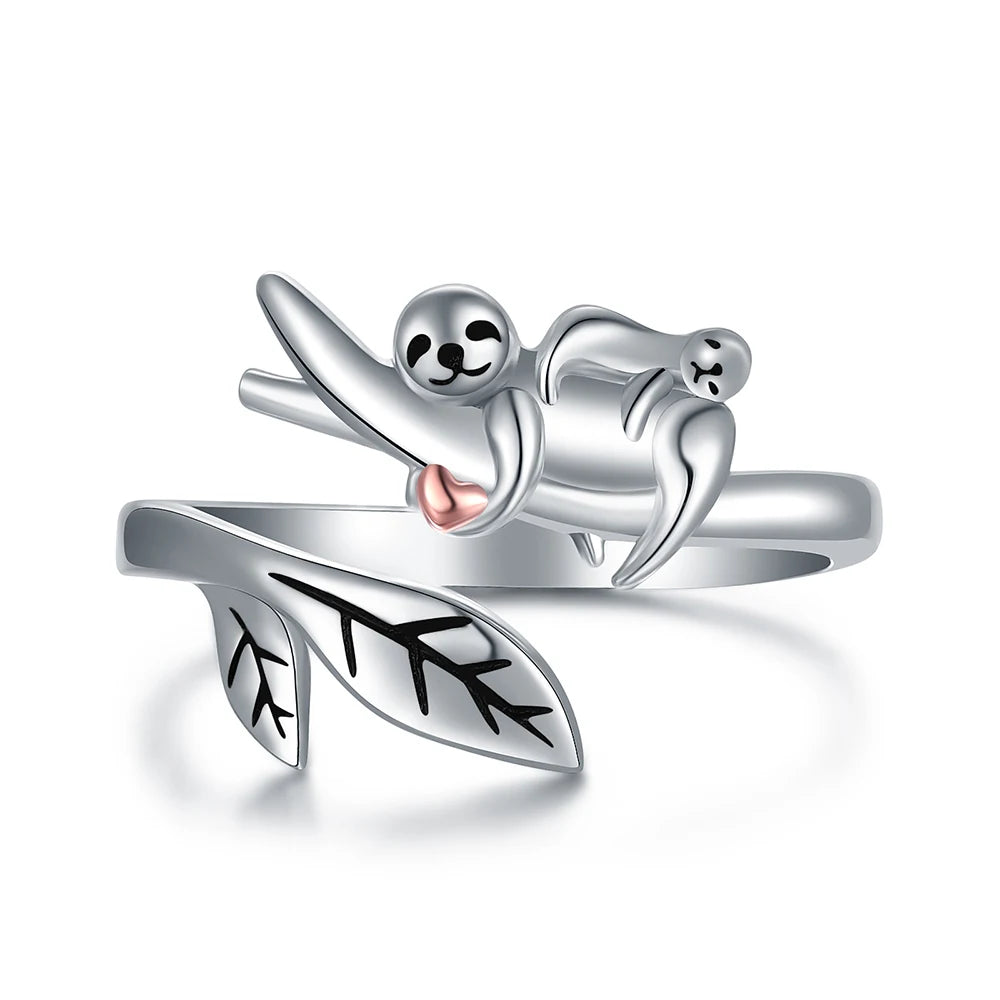 Sterling Silver Sloth I Love You Forever Adjustable Ring
