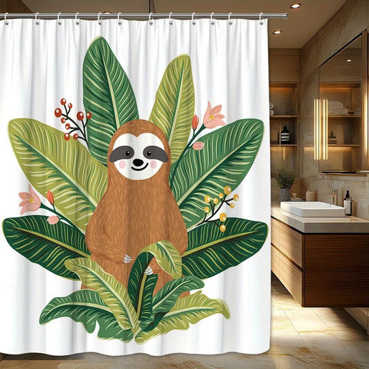 Sloth & Tropical Leaves Shower Curtain