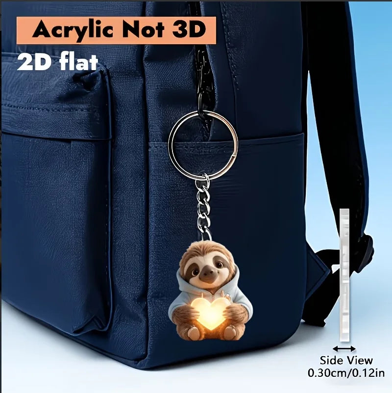 2D Sloth Holding A Heart Keychain