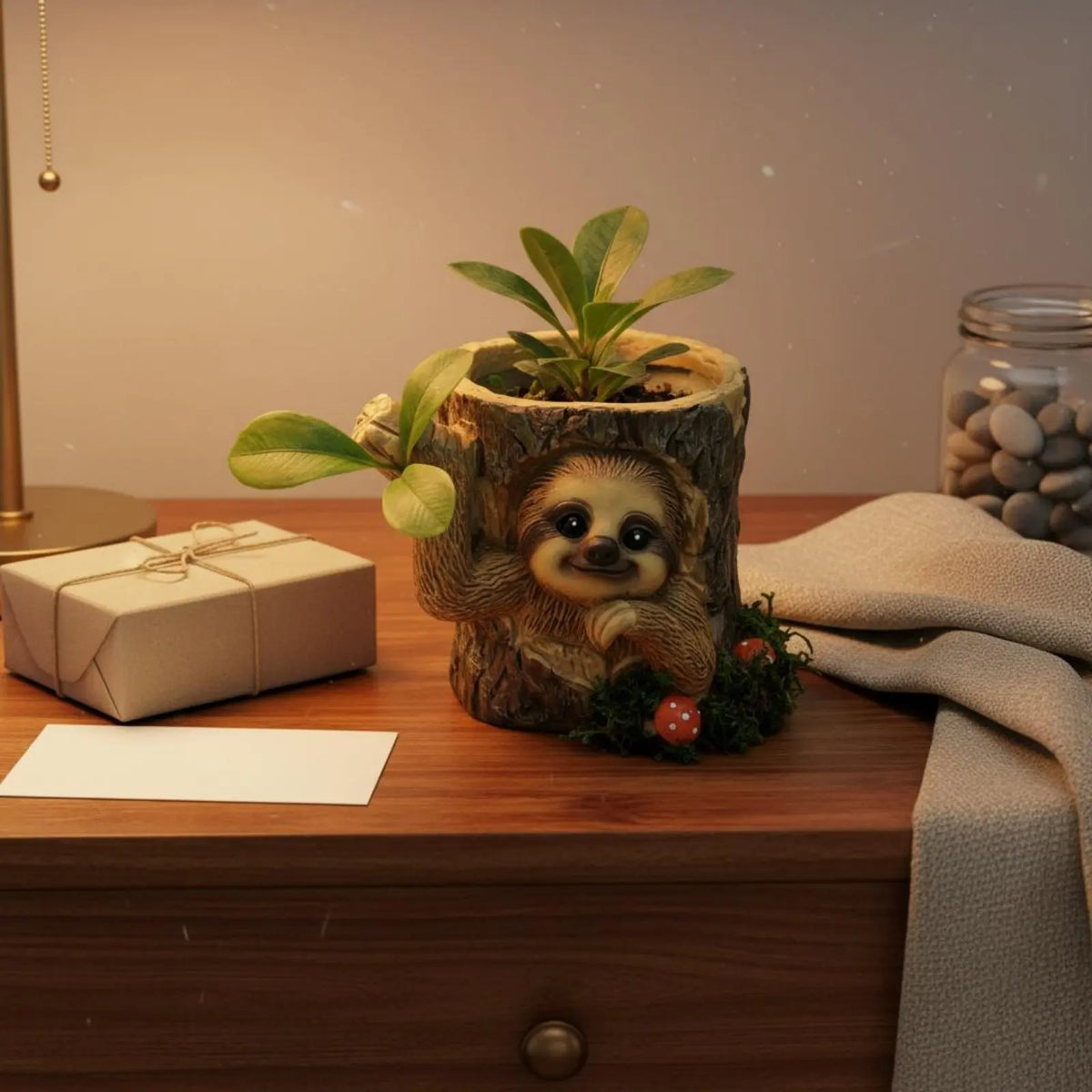 Tree Stump Sloth Planter