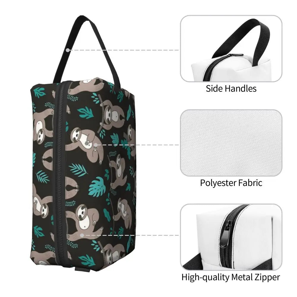 Sloth With Green Leaves Cosmetic Bag