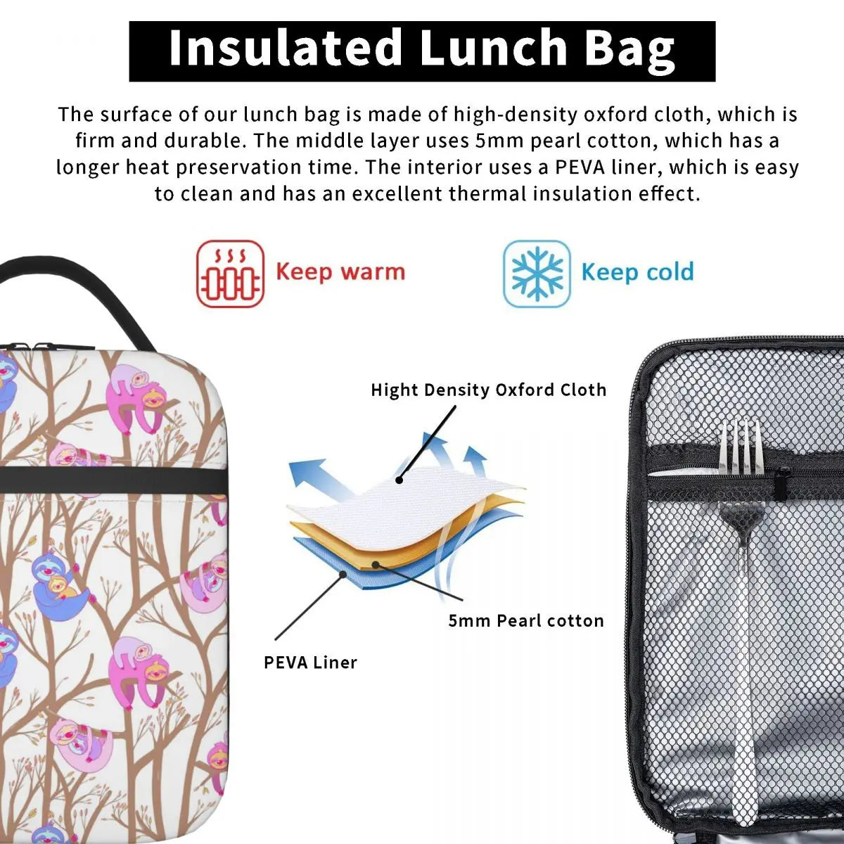 Sloth In The Branches Insulated Lunch Bag