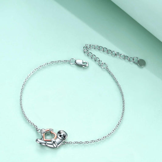 Sterling Silver Sloth Heart Bracelet