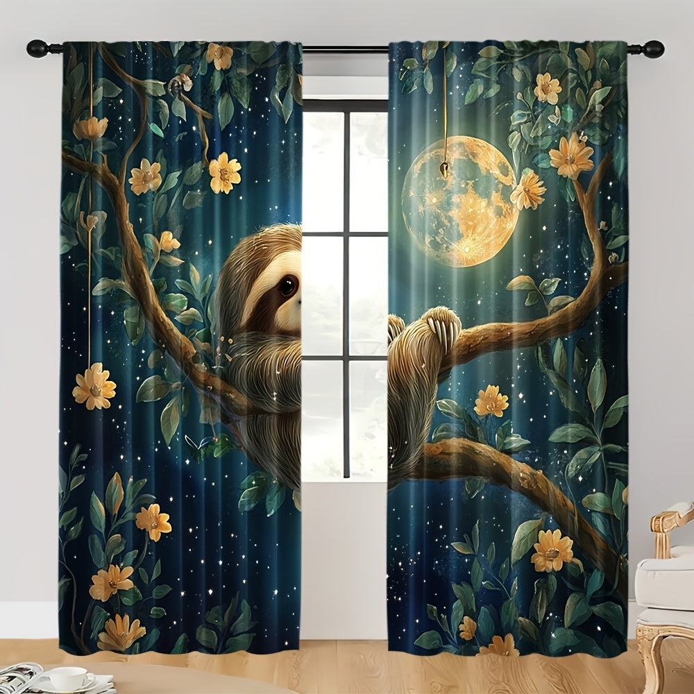 Sloth on a Branch Under Moonlight Curtains