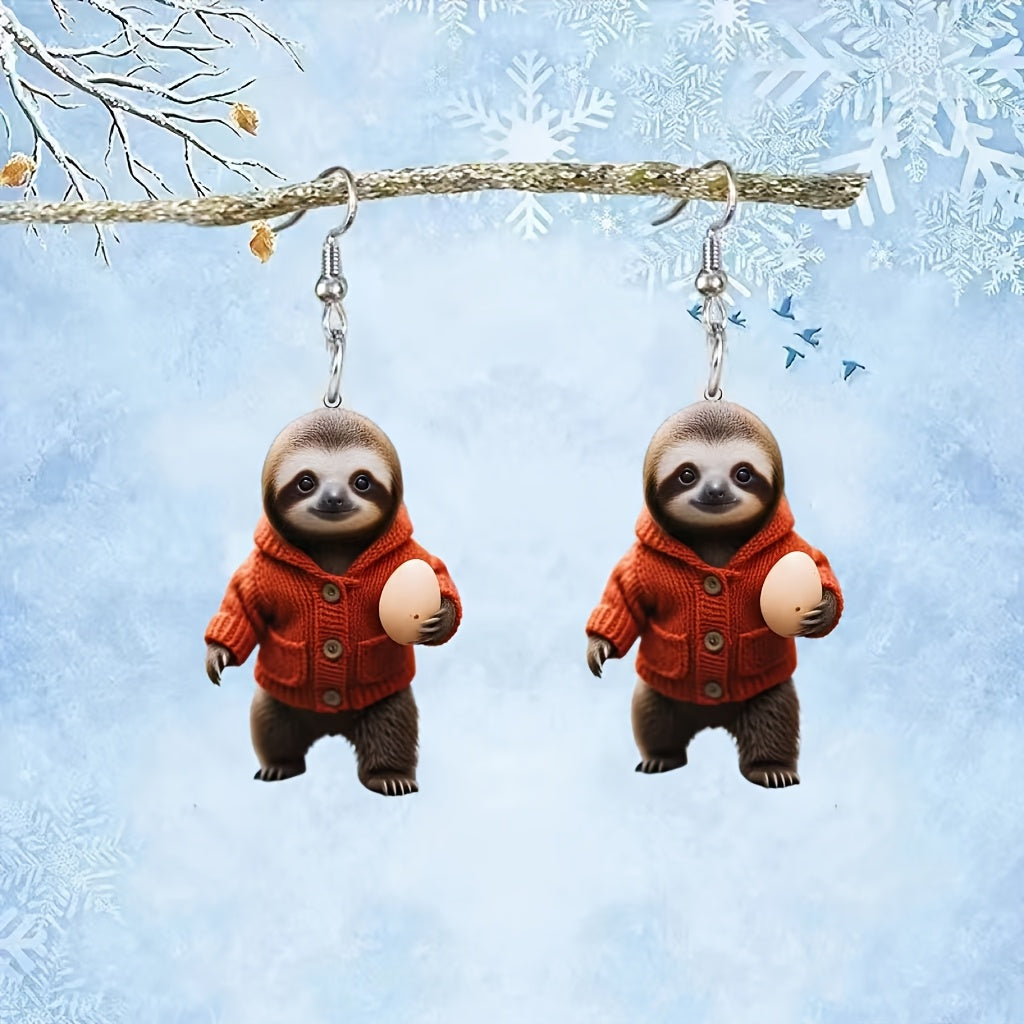 Sloth Holding Egg Drop Earrings