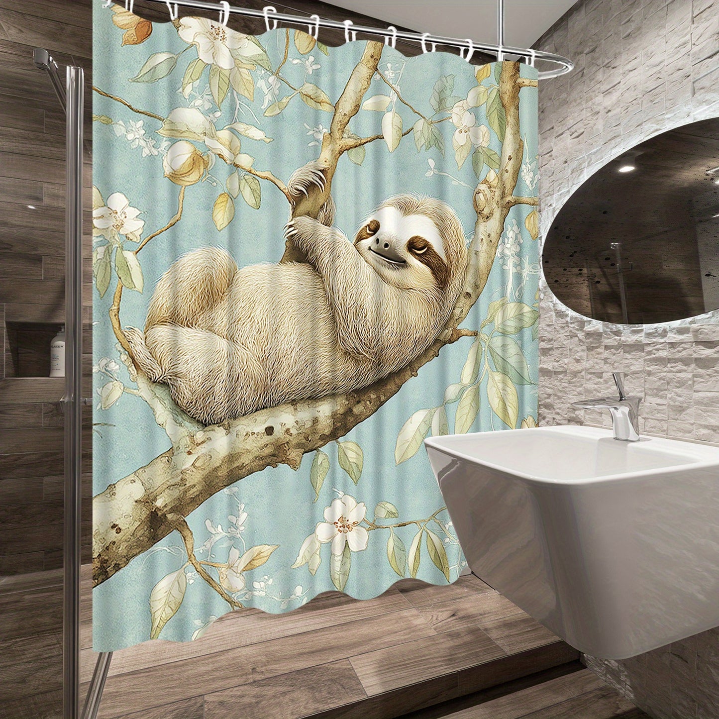 Three-Toed Sloth Hanging from Tree Branch Shower Curtain