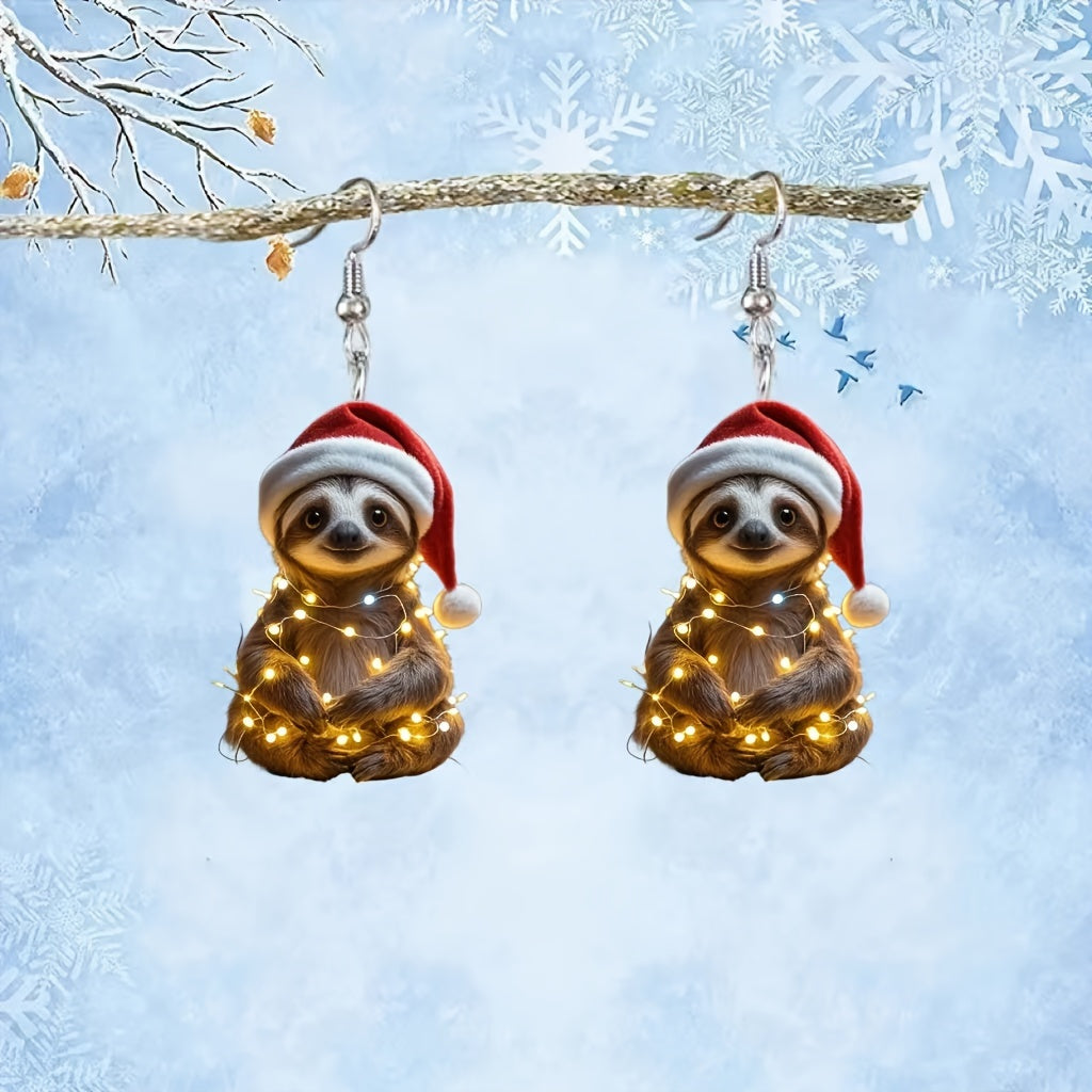 Sloth with Santa Hat Earrings