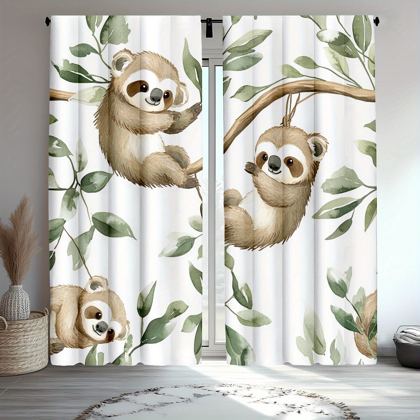 Sloth & Koala Tropical Jungle Print Curtains