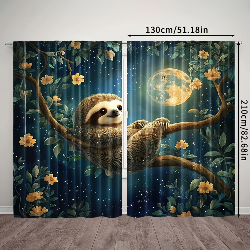 Sloth on a Branch Under Moonlight Curtains