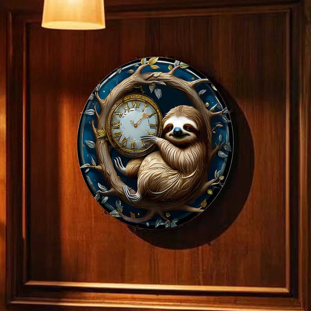 Whimsical Sloth on Branch Wall Clock