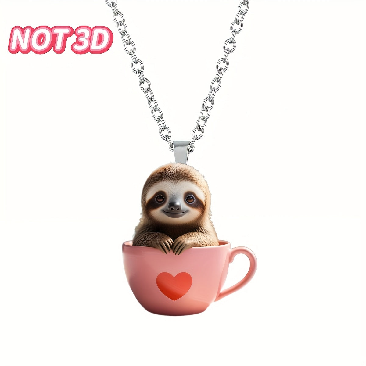 Cute Sloth Pink Tea Cup Necklace