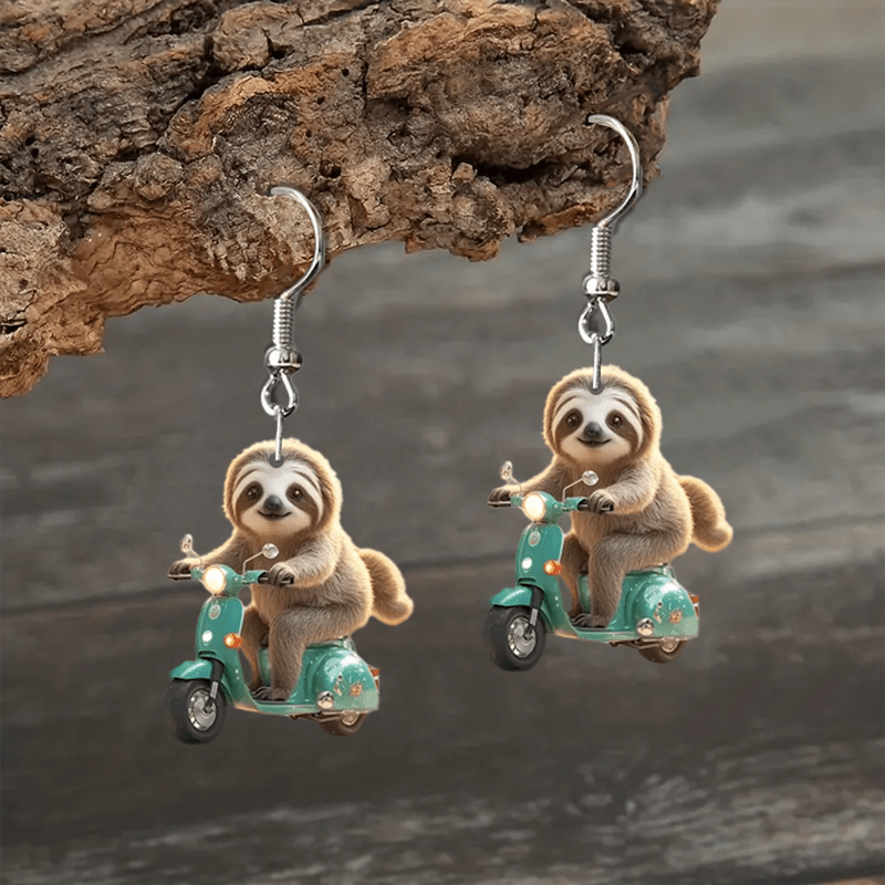 Cartoon Sloth on Scooter Earrings