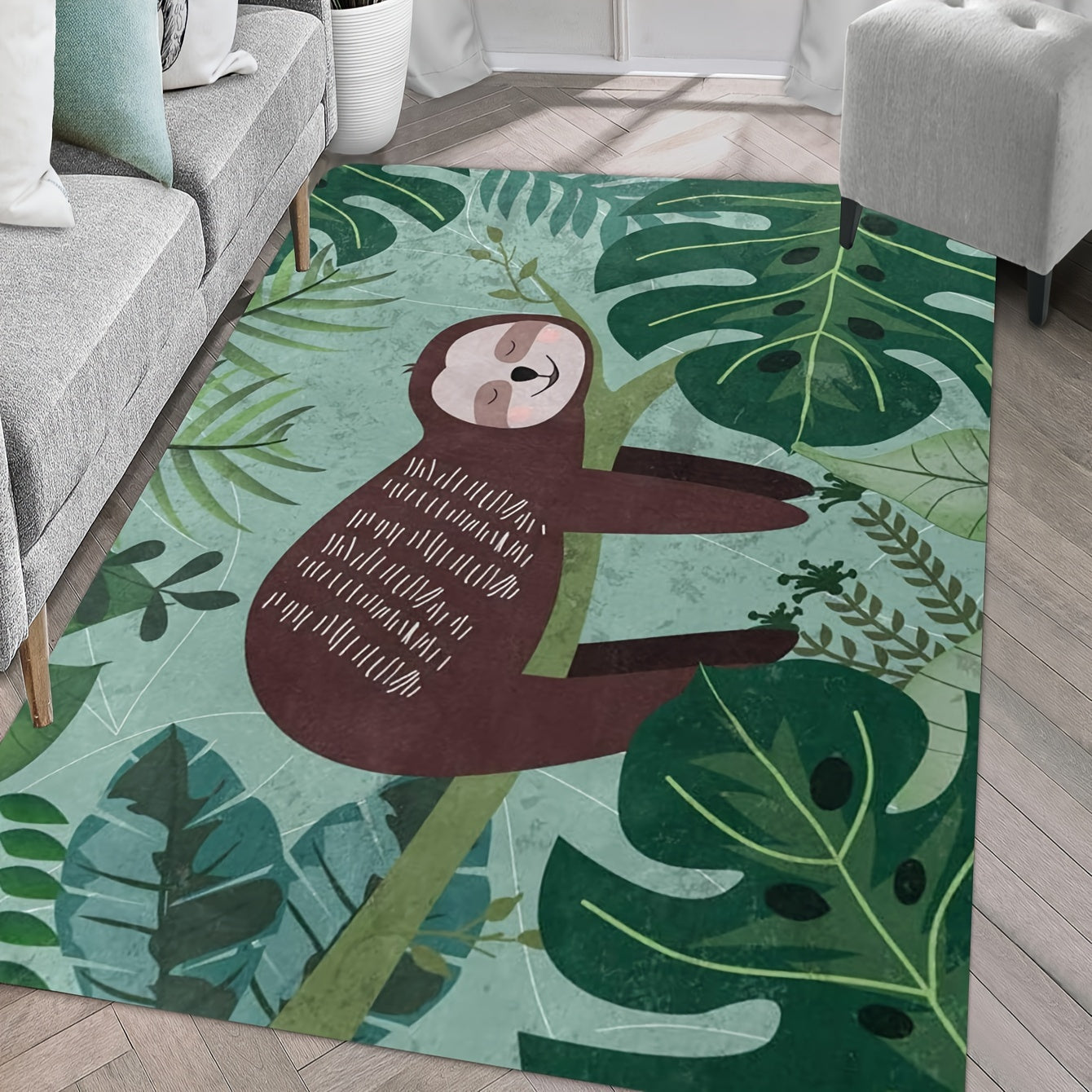 Tropical Sloth & Palm Leaf Carpet