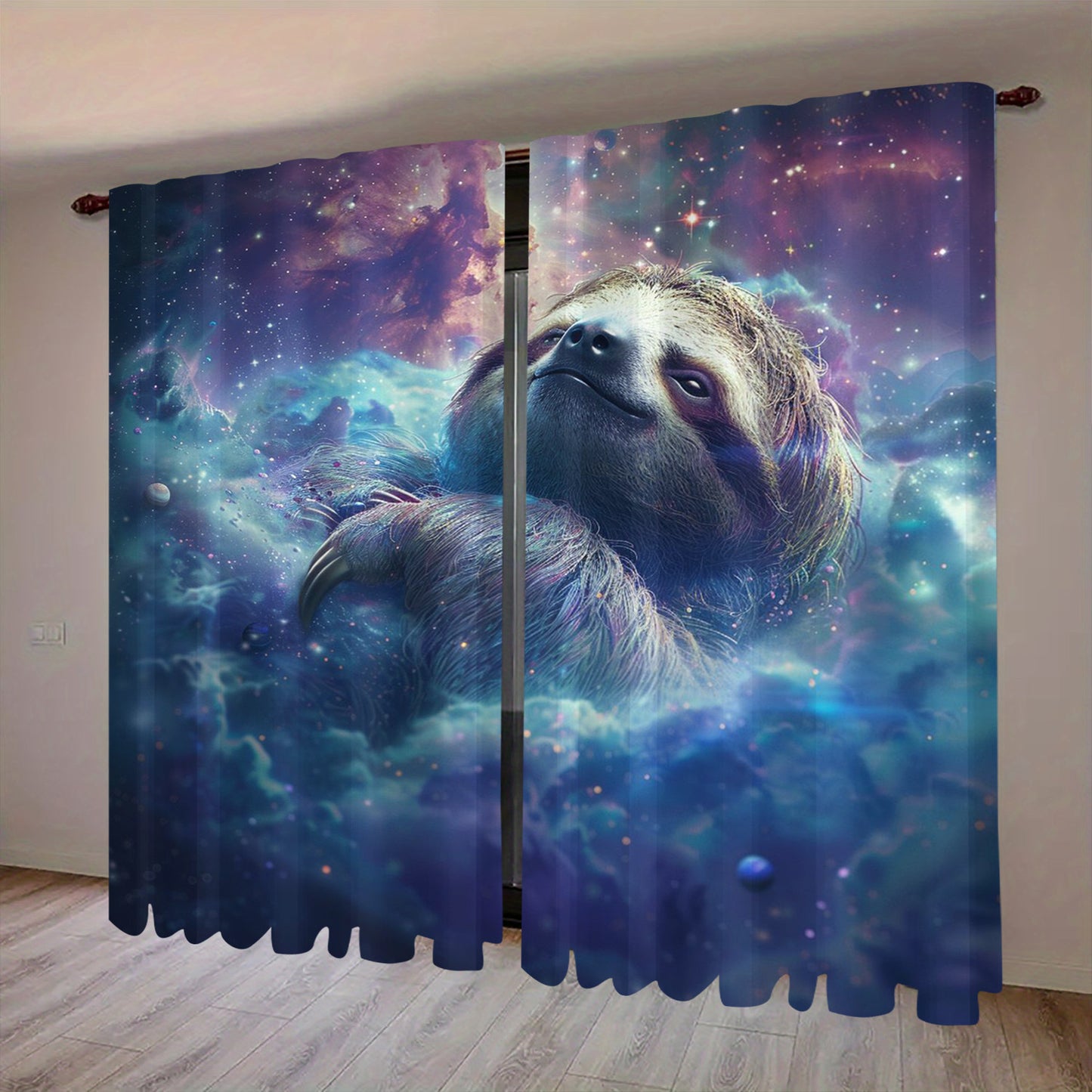 Dreamy Sloth Print Blackout Curtains