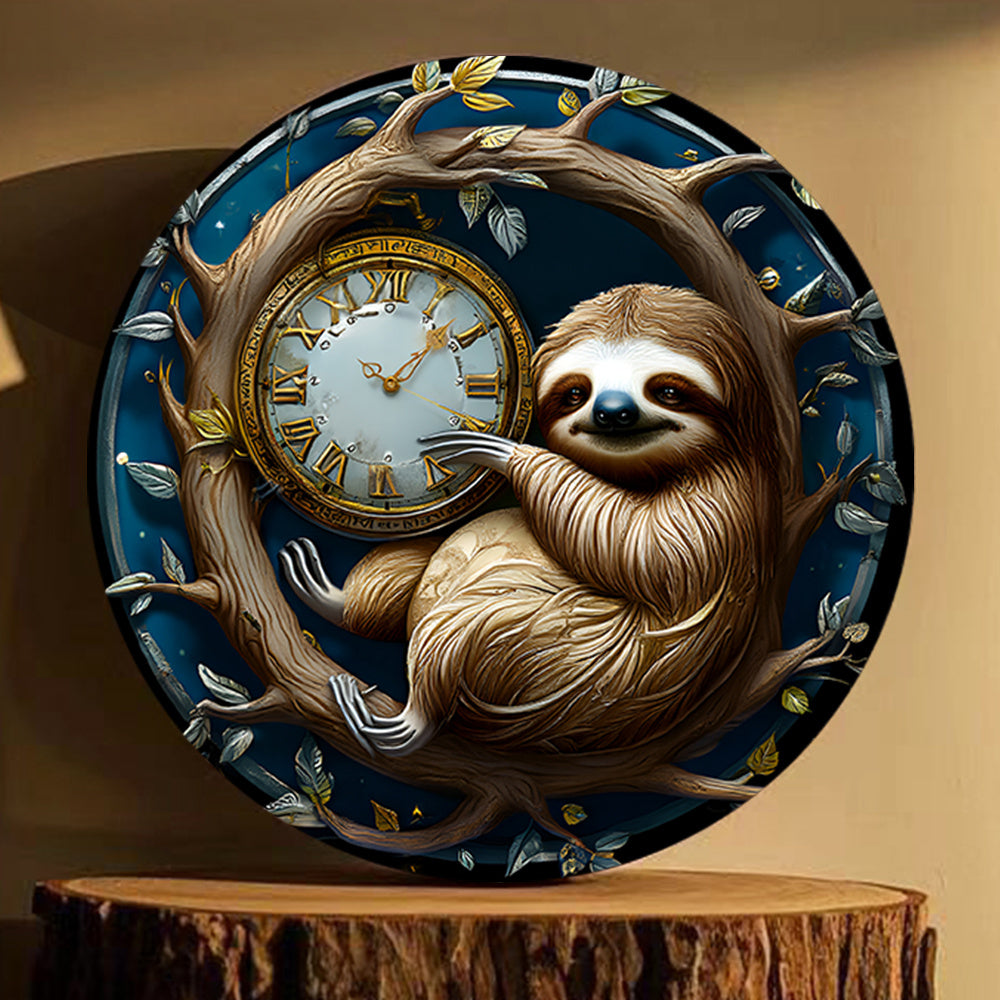 Whimsical Sloth on Branch Wall Clock