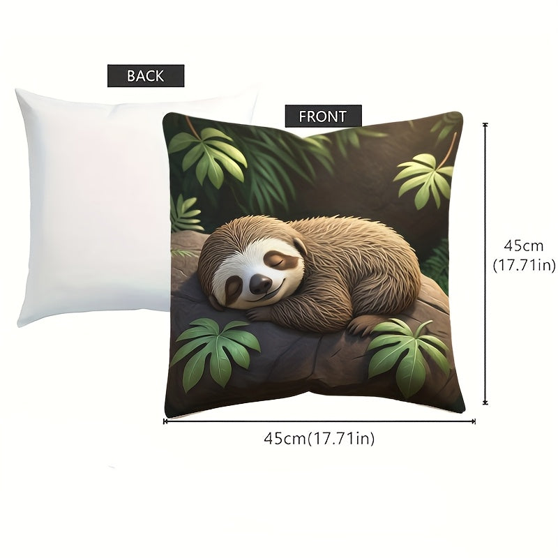 Sleeping Sloth on Rock with Leaves Cushion Cover