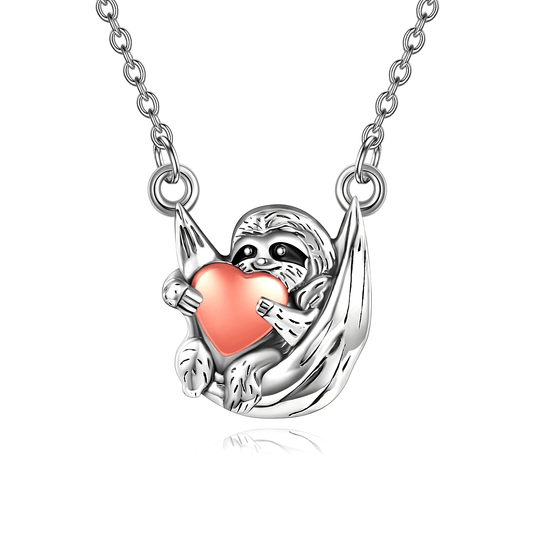 Sterling Silver Sloth and Heart Necklace