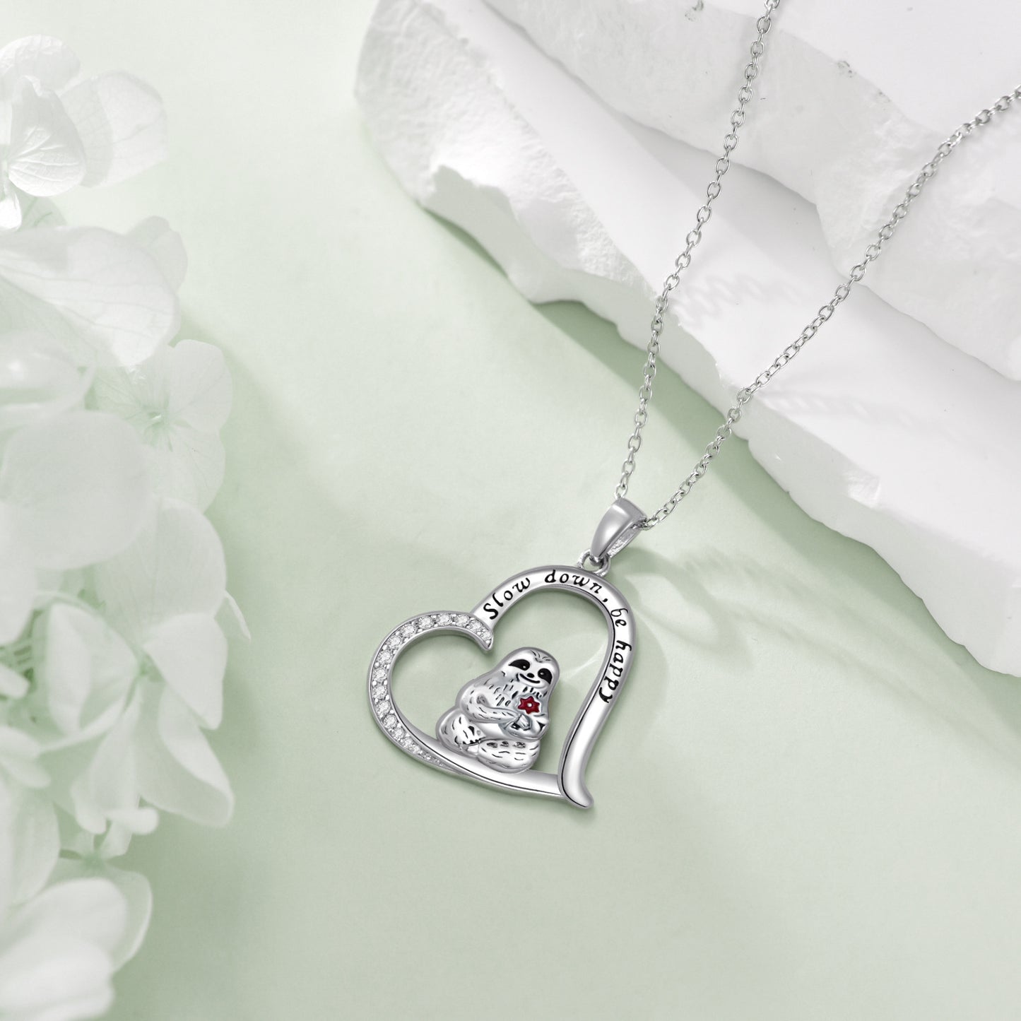 Sloth Heart Necklace Sterling Silver