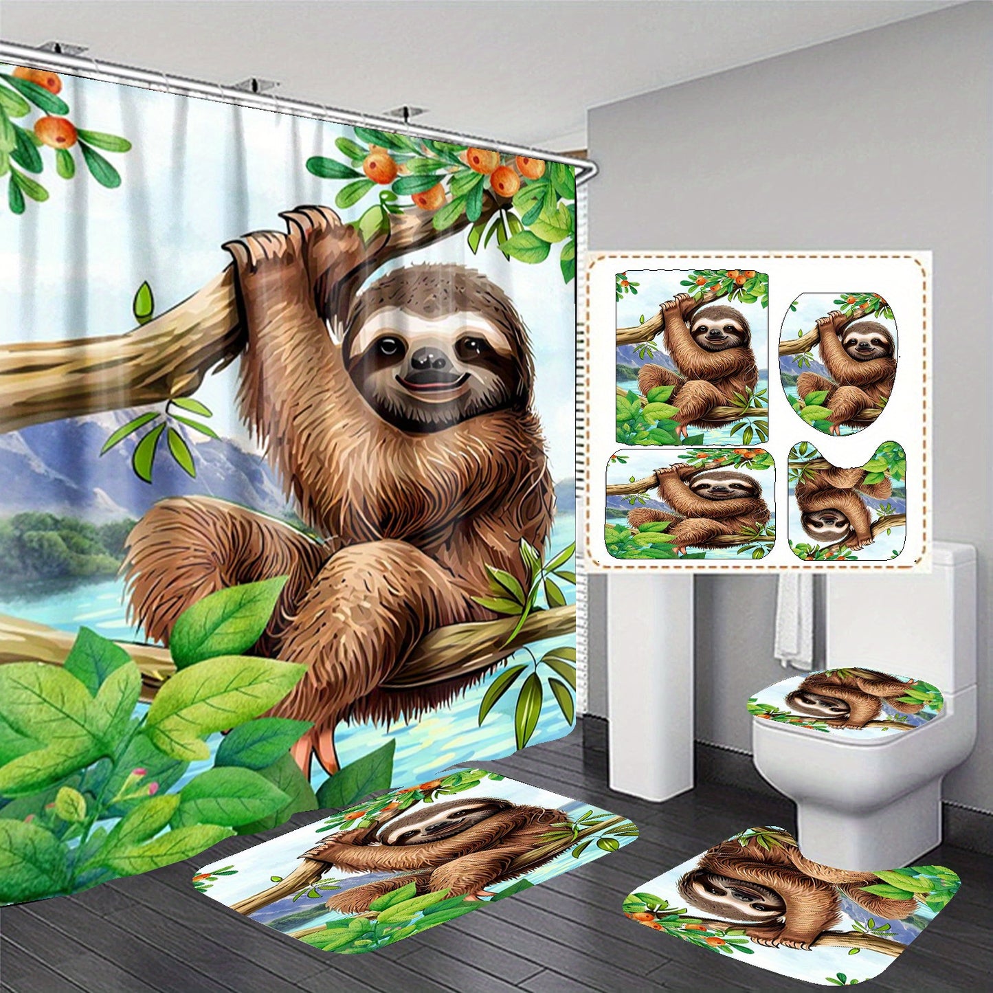 Tropical Sloth Shower Curtain and Bathroom Set