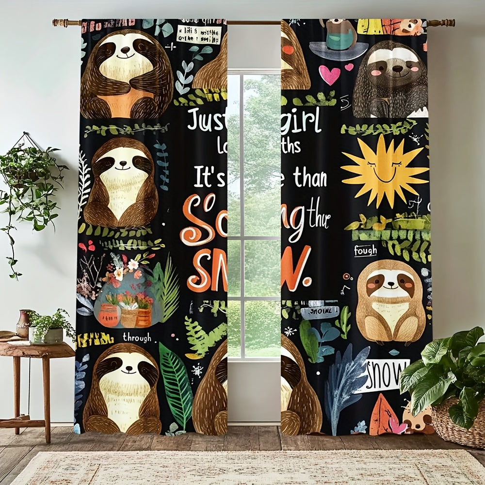 Whimsical Sloth Print Curtains