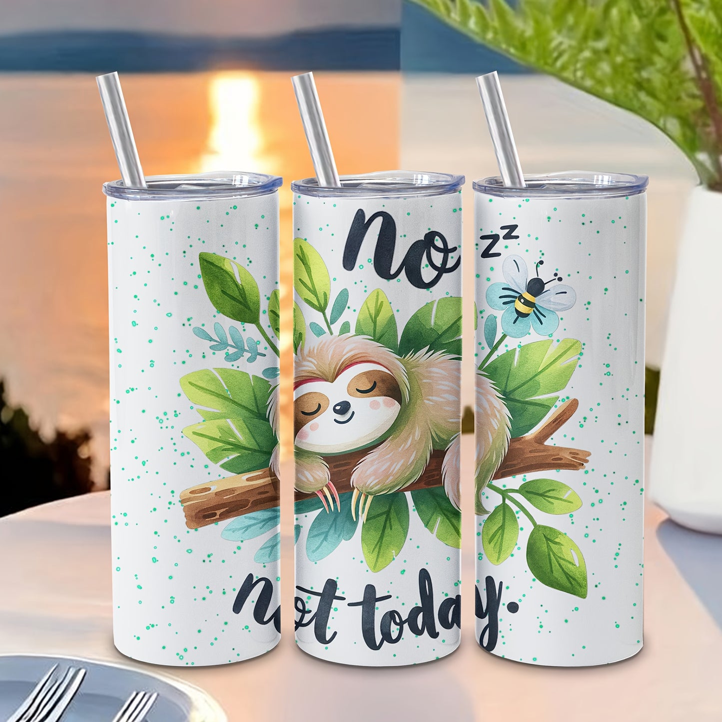 No Not Today Sloth Tumbler Straw and Lid