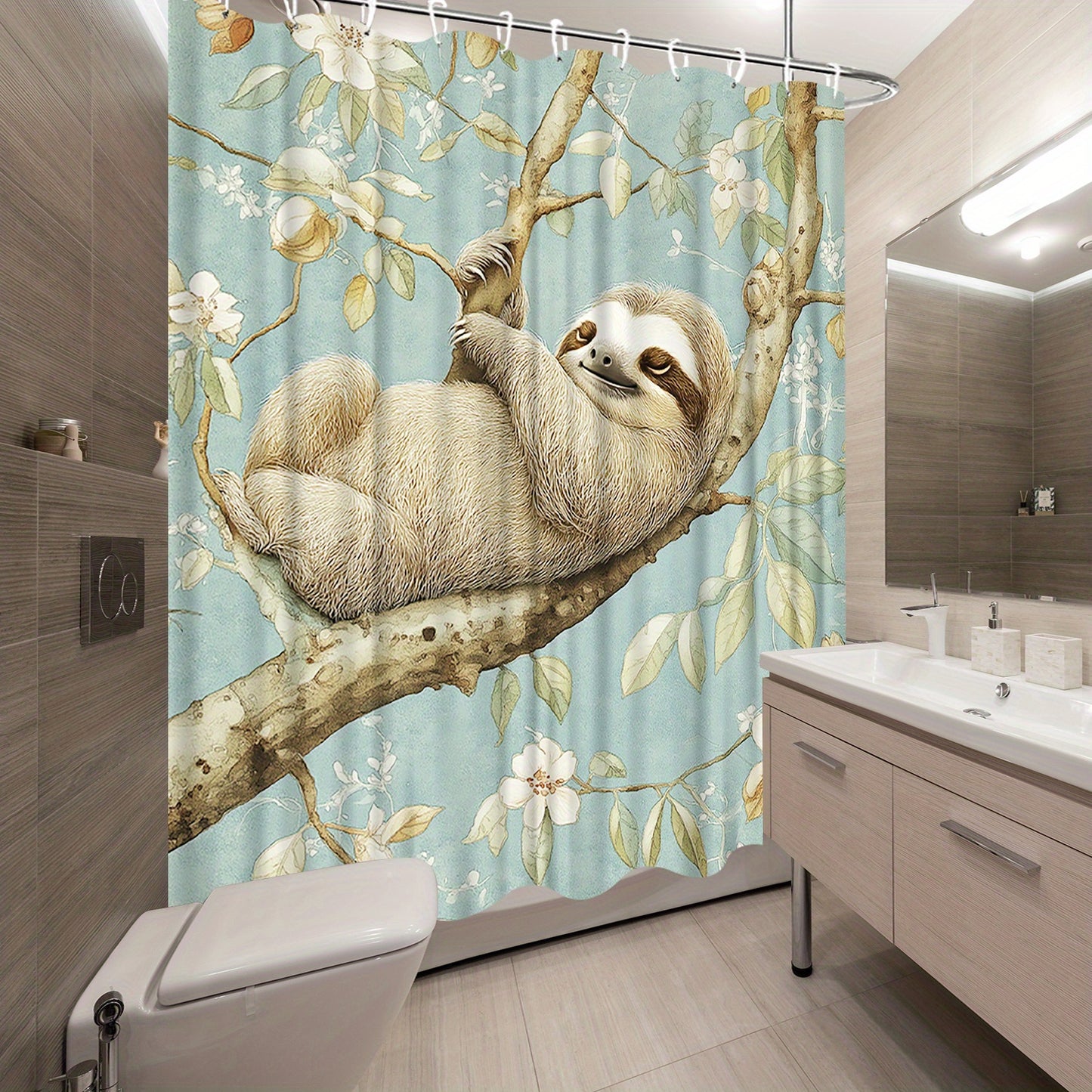 Three-Toed Sloth Hanging from Tree Branch Shower Curtain