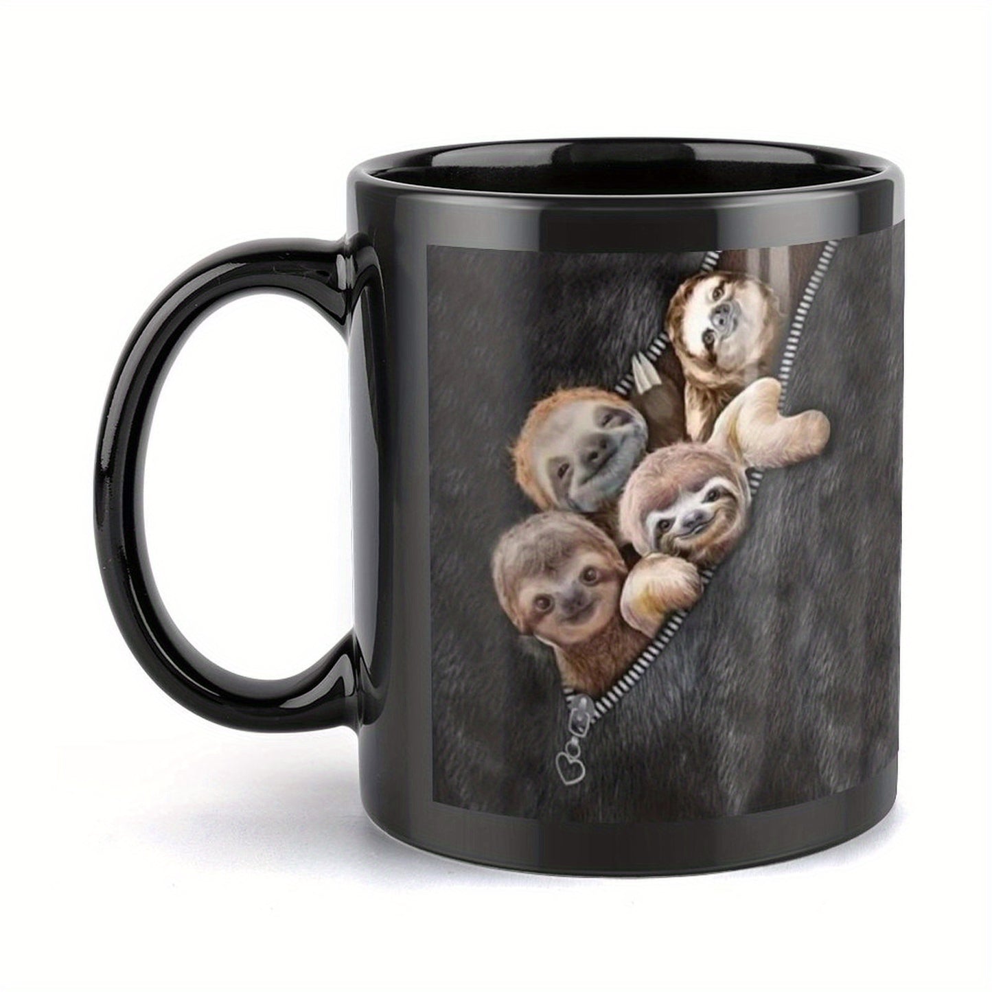 Adorable Sloth Design Black Ceramic Mug