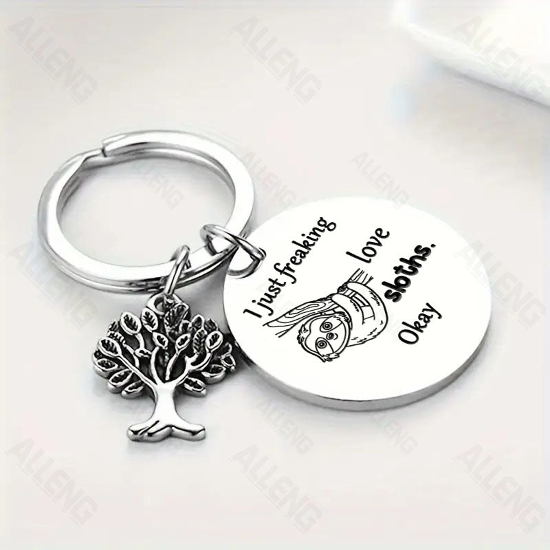 Sloth Keychain with Tree of Life Pendant