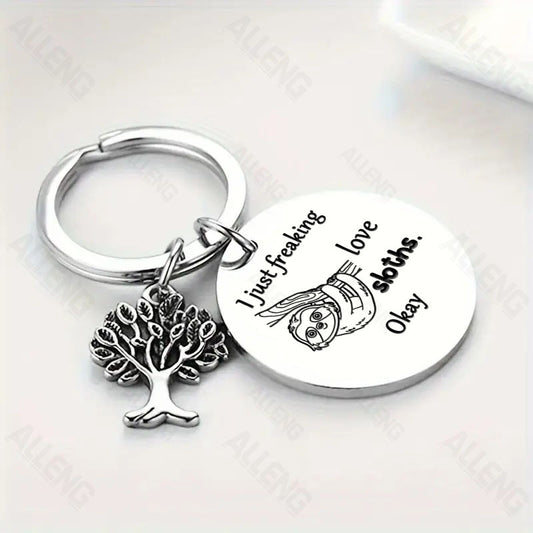 Sloth Keychain with Tree of Life Pendant