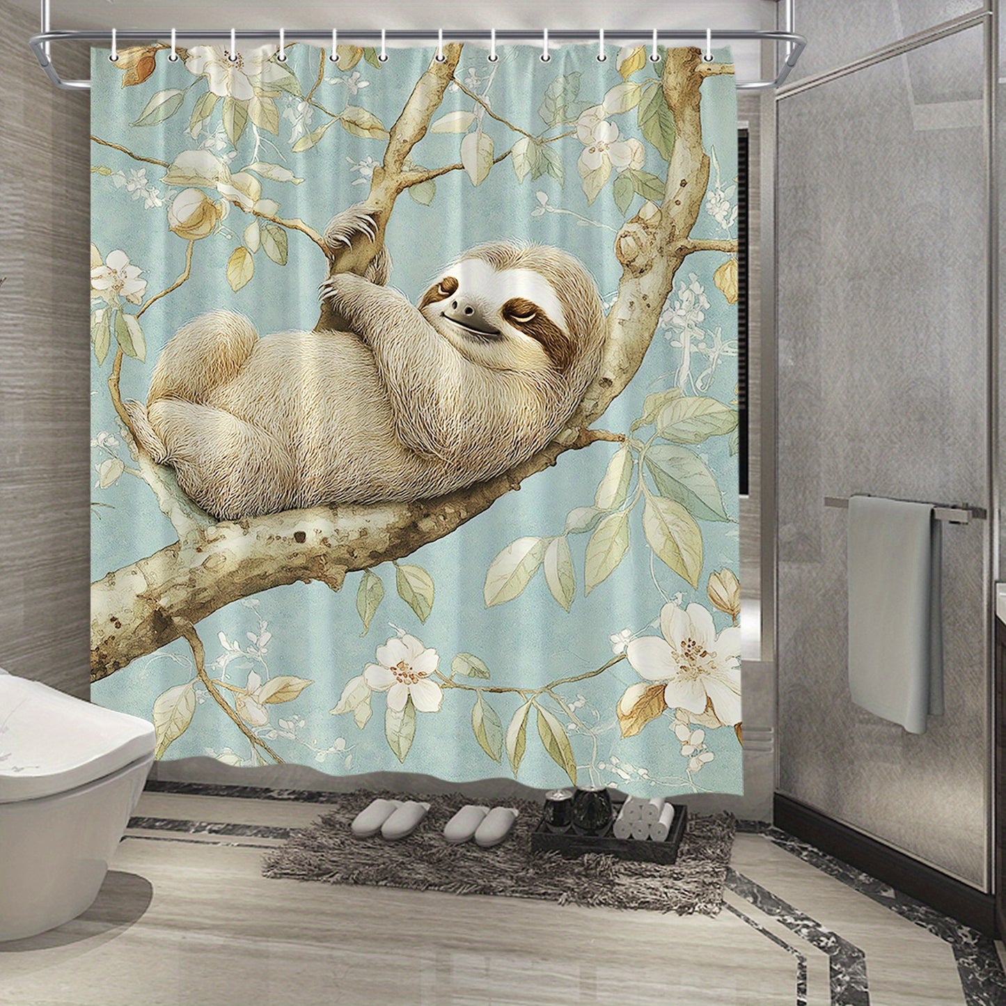 Three-Toed Sloth Hanging from Tree Branch Shower Curtain