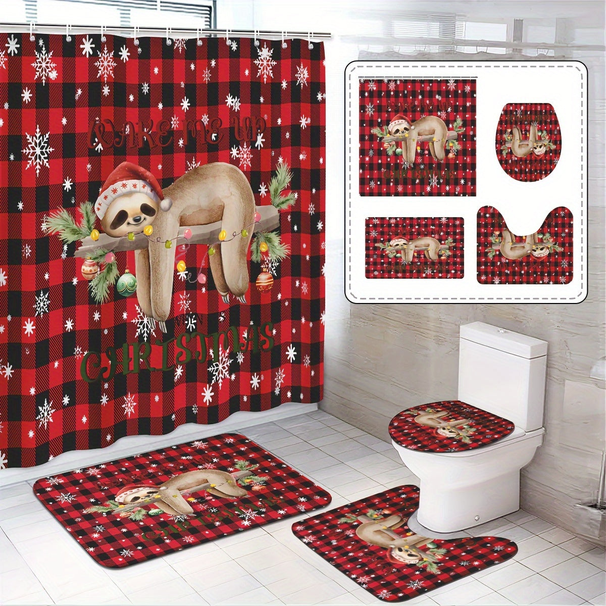 Christmas Sloth Shower Curtain