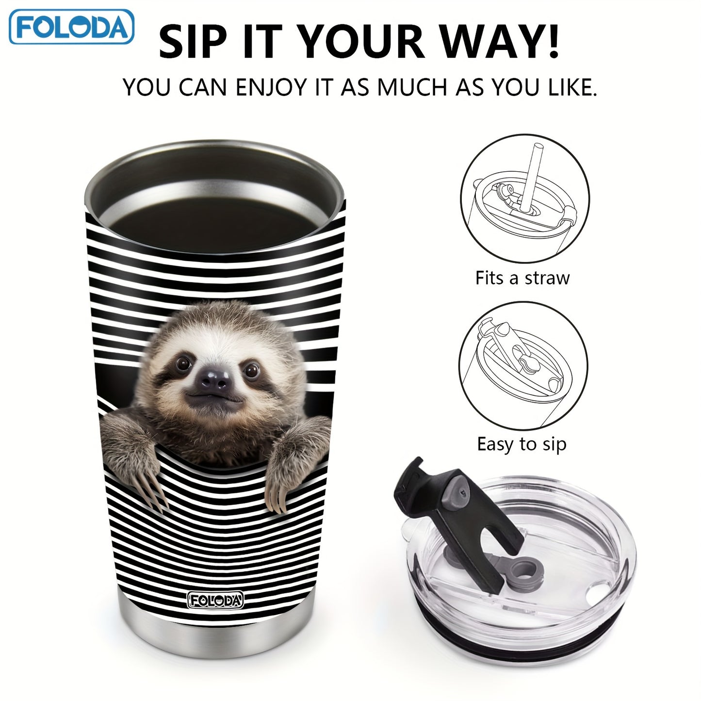 Sloth Striped Tumbler with Lid