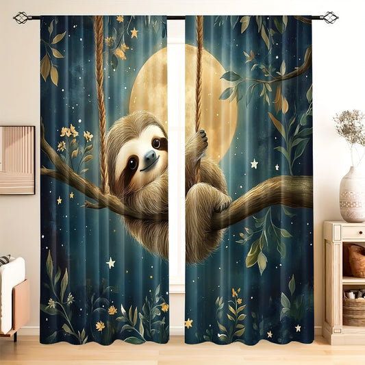 Sloth Under Moonlight Curtains