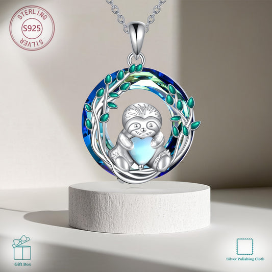 Sterling Silver Sloth Circle Necklace