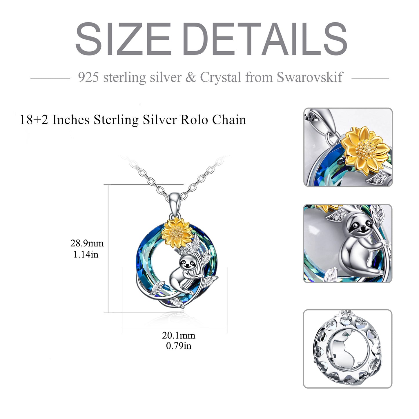 Sterling Silver Sloth Sunflower Necklace