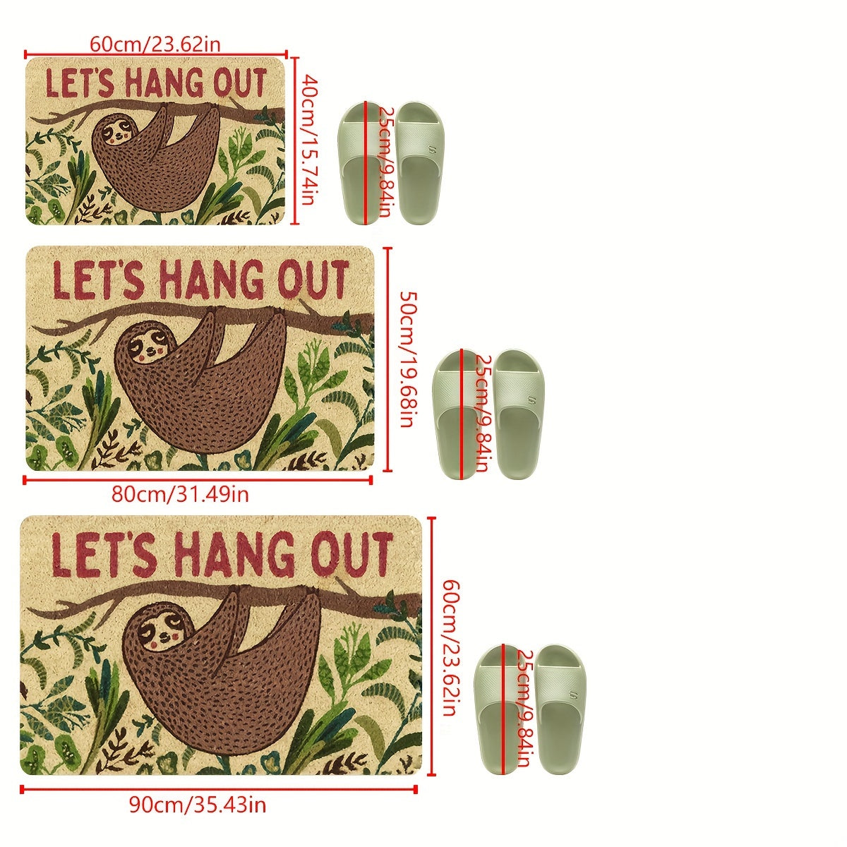 Let's Hang Out Welcome Sloth Door Mat