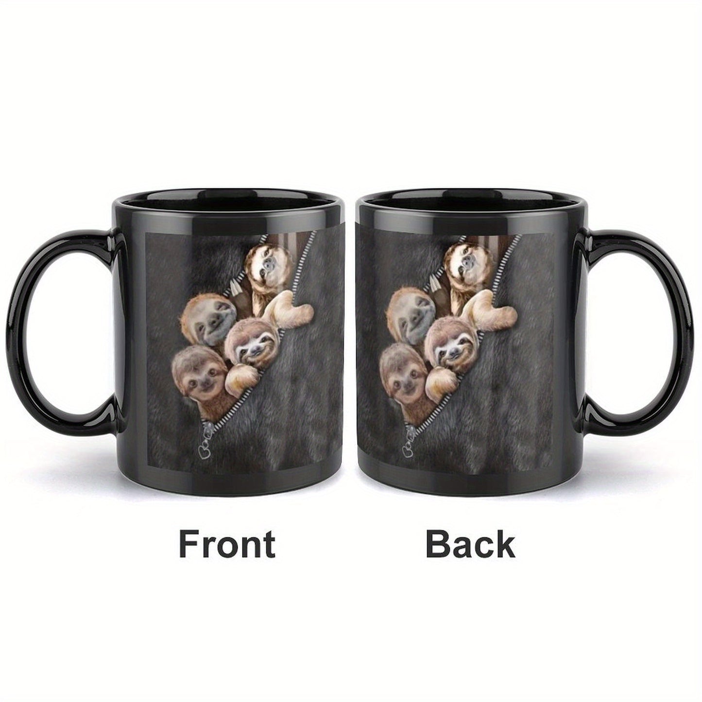 Adorable Sloth Design Black Ceramic Mug